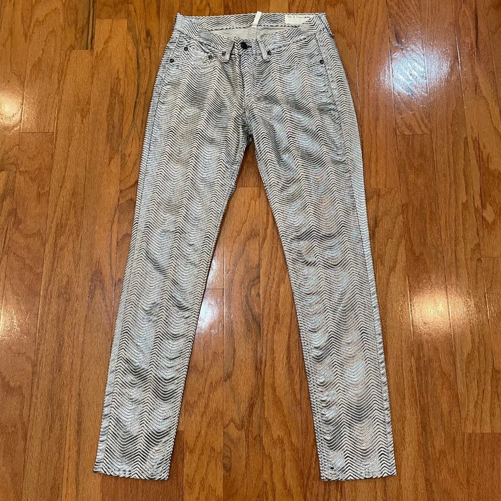 rag & bone Zebra Women's Metallic Jean Tag Size 28 Silver Black Made in the USA - Picture 2 of 13